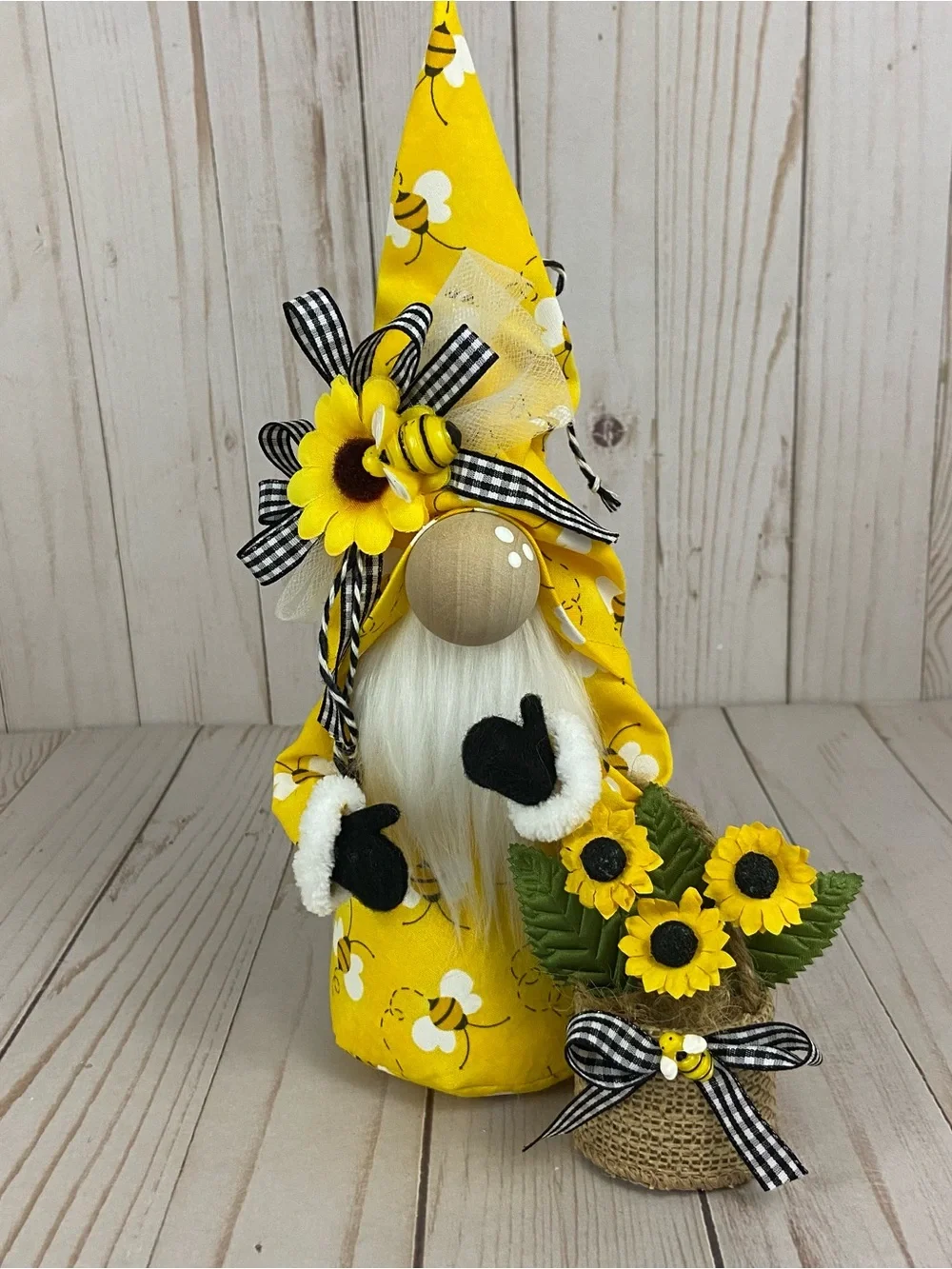 Bee Gnome w/ Sunflowers | Handmade Spring Decor - Picture 3 of 14